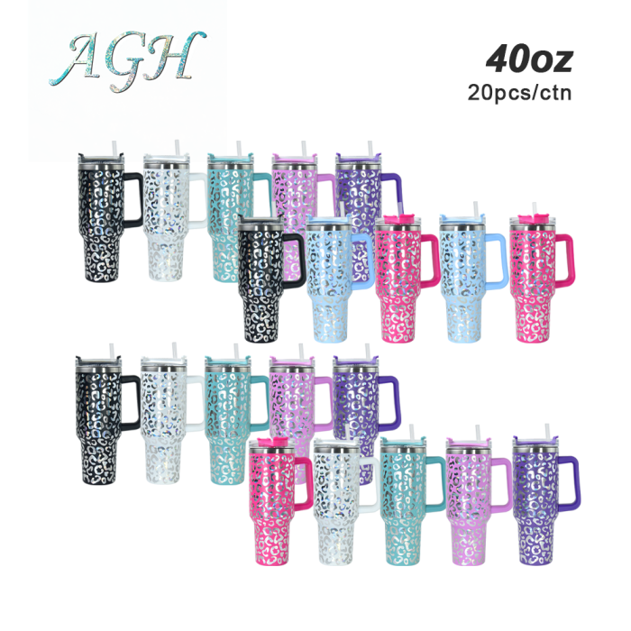 CN warehouse 40oz holographic leopard tumbler with assorted colors  20pcs/case