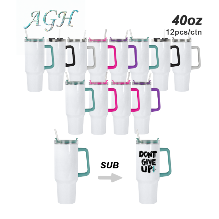 RTS USA warehouse 40oz sublimation glossy tumbler with colored handles