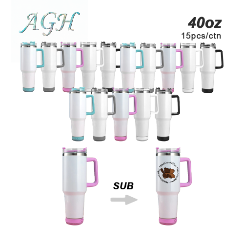 US Warehouse  40oz Sublimation White Blank Speaker Tumbler  with Colorful Handle 15pcs/case