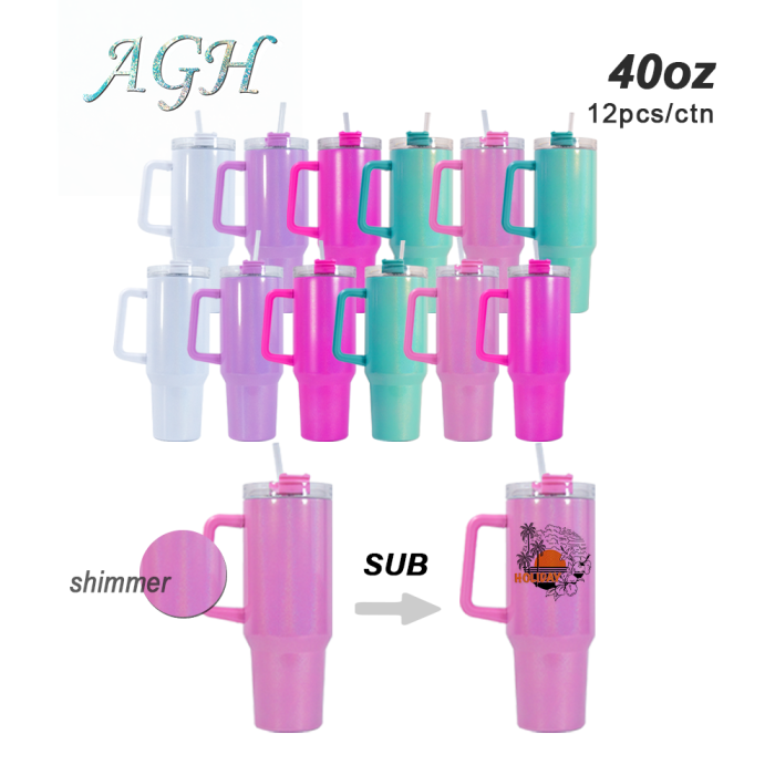 RTS US warehouse In-stock 40oz Glitter Shimmer Stainless Steel Sublimation 40oz Tumbler Cup With Handle