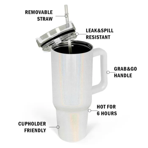 RTS US warehouse In-stock 40oz Glitter Shimmer Stainless Steel Sublimation 40oz Tumbler Cup With Handle