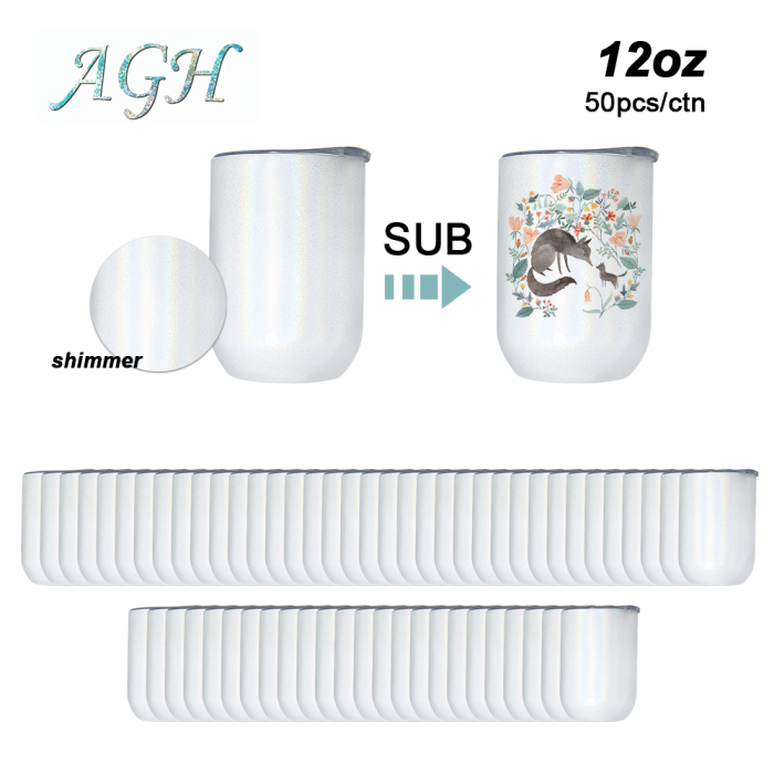 CN warehouse 12oz sublimation white glitter straight wine tumbler 50pcs/carton