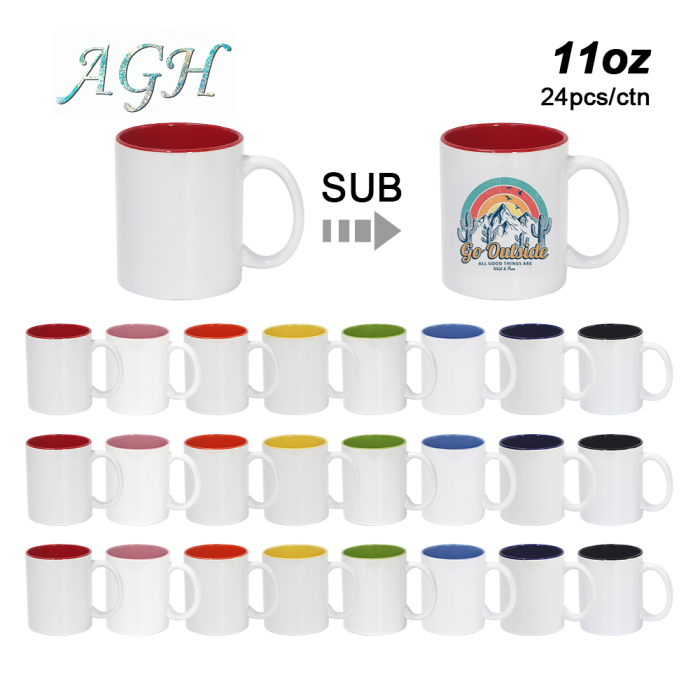 11oz mix colored inner ceramic mug with white handle 24pcs/case CN warehouse
