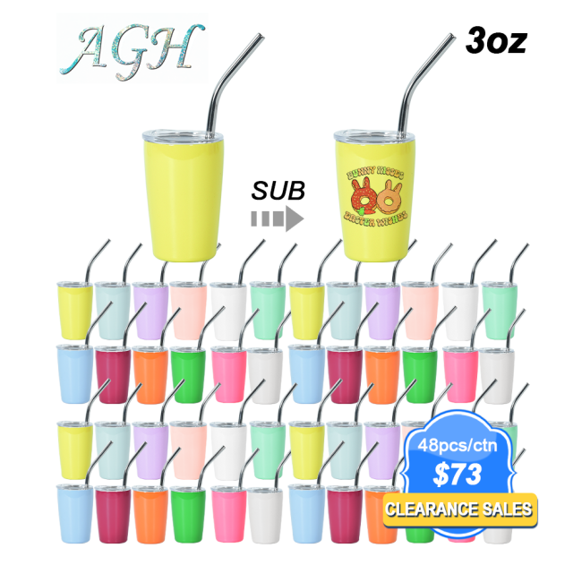 USA warehouse 3oz sub shot tumbler with clear lid mixed colors  48pcs/case