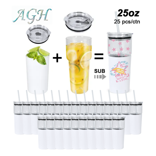 USA Warehouse 25oz Sublimation 2 in 1 Stainless Steel Glass Combo Tumbler 25pcs/case