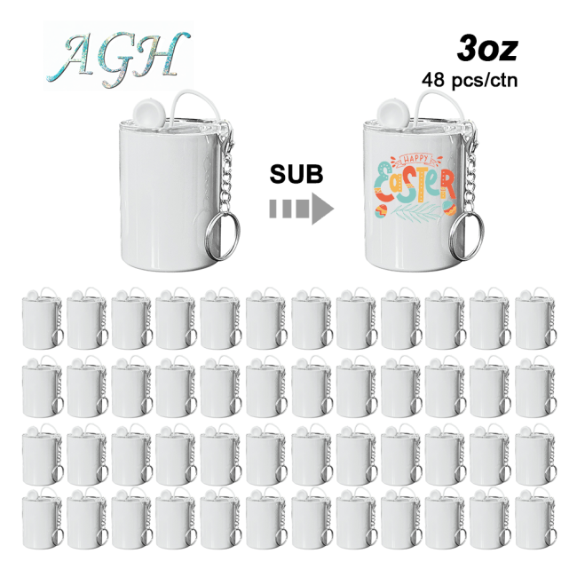 USA warehouse 3oz sublimation white shot tumbler with metal straw and keychains 48pcs/carton