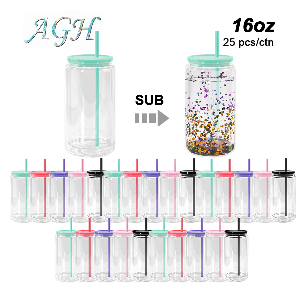 AGH US Mix Color 16oz snow globe Plastic Cups With Pre Drilled Hole And Plugs 15pcs/25pcs/case