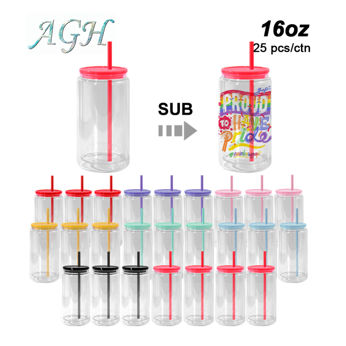 USA RTS 16oz Snow Globe Double Wall Colorful Sublimation snow globe Glass Beer Can With Pre Drilled Hole And Plugs 25pcs/case