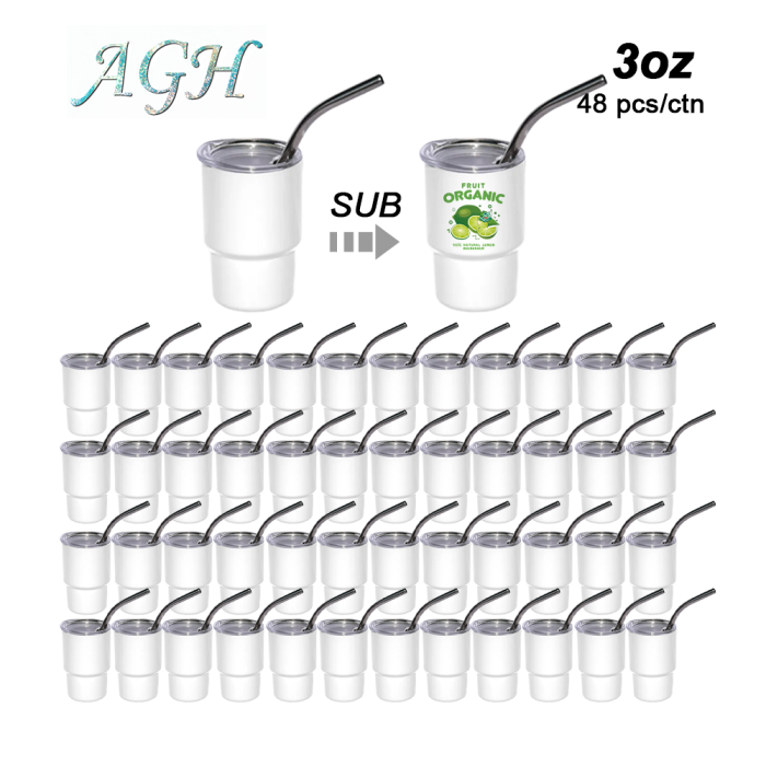 Pre order USA WAREHOUSE AGH US 3oz sub white color mini shot glass tumbler with metal straw 24/48pcs/ carton