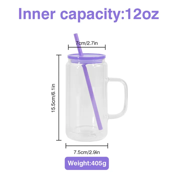 US warehouse 16oz sublimation double wall snow globe glass jar glass handle cup with bamboo lid or colored plastic lid