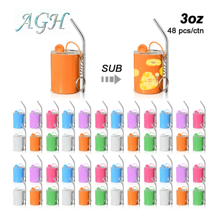 USA warehouse 3oz sublimation shot tumbler with metal straw and keychains