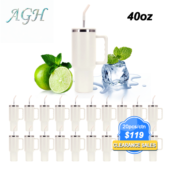 US Warehouse 40OZ H3.0 powder coating travel tumblers/mugs with silver rim and metal straw