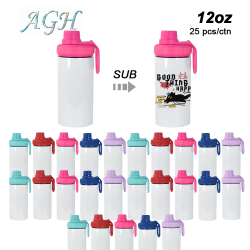 USA warehouse RTS 12oz sublimation flat bottom kids water bottle 25pcs/carton
