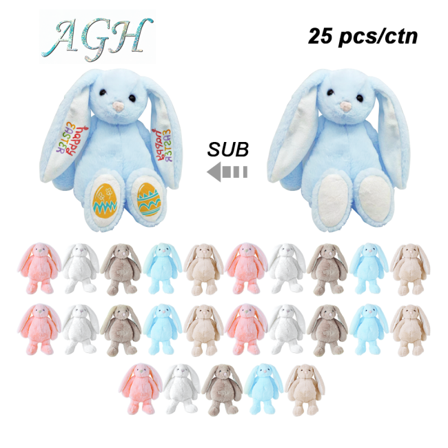 USA warehouse Sublimation bunny ears 30cm Mixed Color Plush Easter Bunny with Long Ear 25pcs/carton