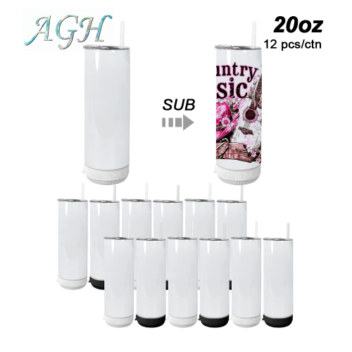 US warehouse RTS 20oz sublimation black and white speaker bottom tumblers with straw 12pcs/case