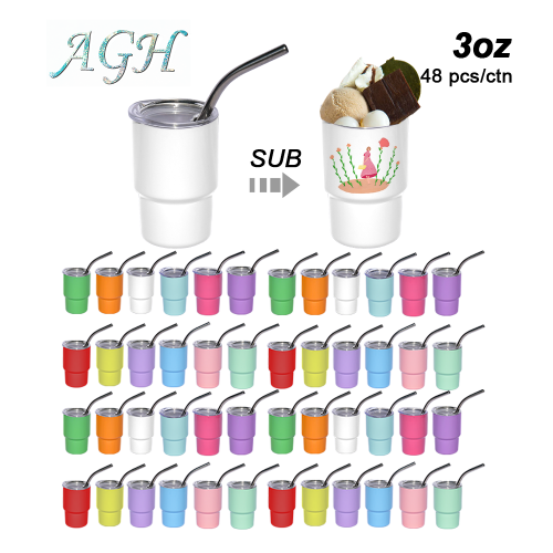 special offer AGH US 3oz sub mini shot glass tumbler with metal straw mixed colors 48pcs/case