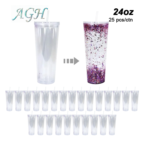 USA warehouse BPA Free Double Wall snow globe 24oz Clear Plastic Cups 15pcs 25pcs per case