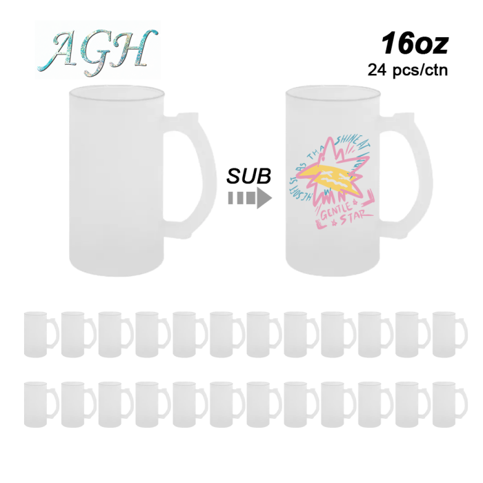 Us warehouse New Arrival 16oz sublimation frosted beer glass mug with handle