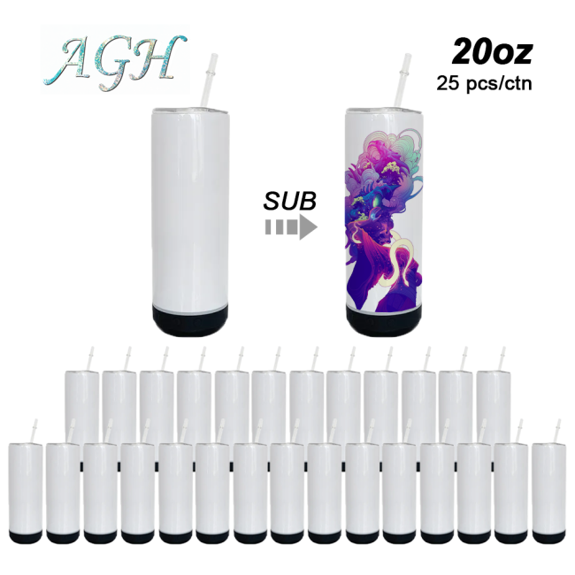 US warehouse RTS 20oz sublimation black speaker bottom tumblers with straw