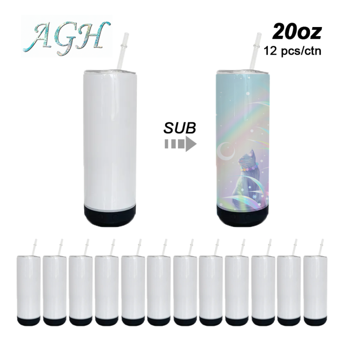 US warehouse RTS 20oz sublimation black speaker bottom tumblers with straw