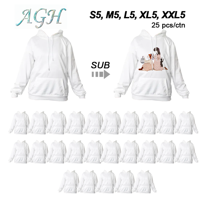 AGH US Warehouse Sublimation White/Gray Hoodies 95% Polyester S5, M5, L5, XL5, XXL5