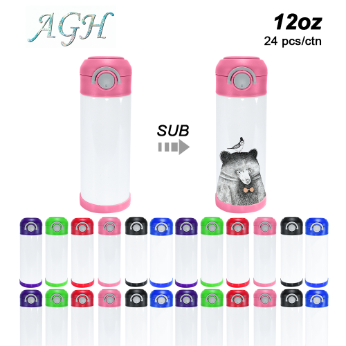 RTS USA warehouse 12oz sublimation blank bounce kids flip top water bottle with lid