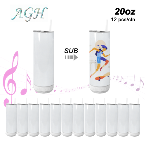RTS 20oz straight sublimation white color speaker tumbler with plastic straw