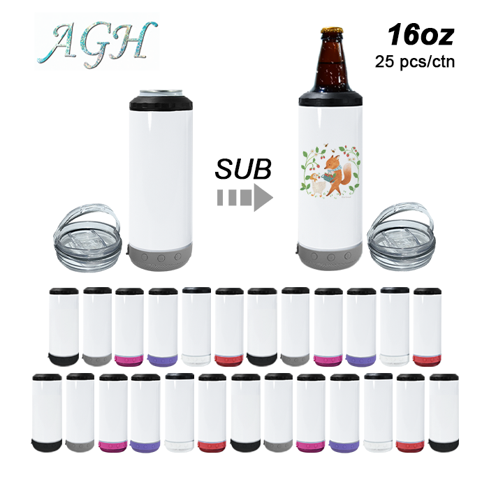 RTS USA Warehouse 16oz 4 in 1 sublimation can cooler with speaker/bluetooth music tumbler
