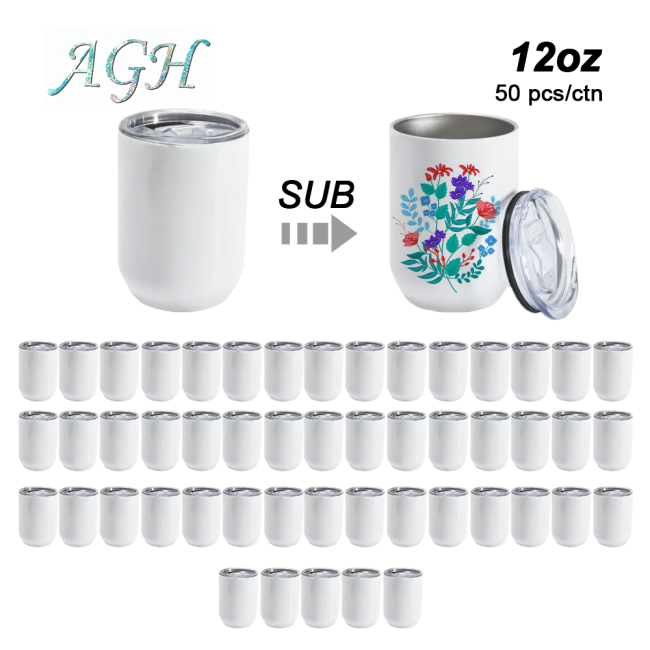 12oz sublimation white straight wine tumbler