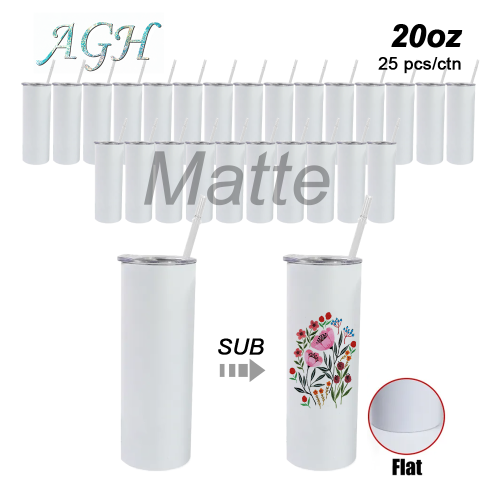 RTS US warehouse 20oz Flat Matte Sublimation straight tumbler with plastic straw
