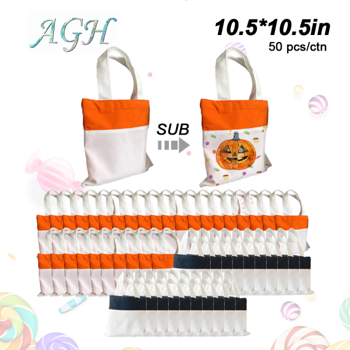 US Warehouse 10.5*10.5inch Sublimation Christmas Halloween Tote canvas Bag Mix Color