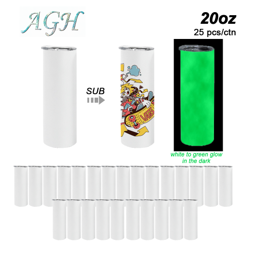 RTS US Warehouse 20oz sublimation white to green glow in the dark tumblers