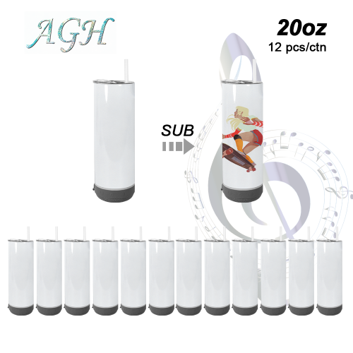 US warehouse RTS 20oz straight sublimation gray color speaker tumbler with plastic straw