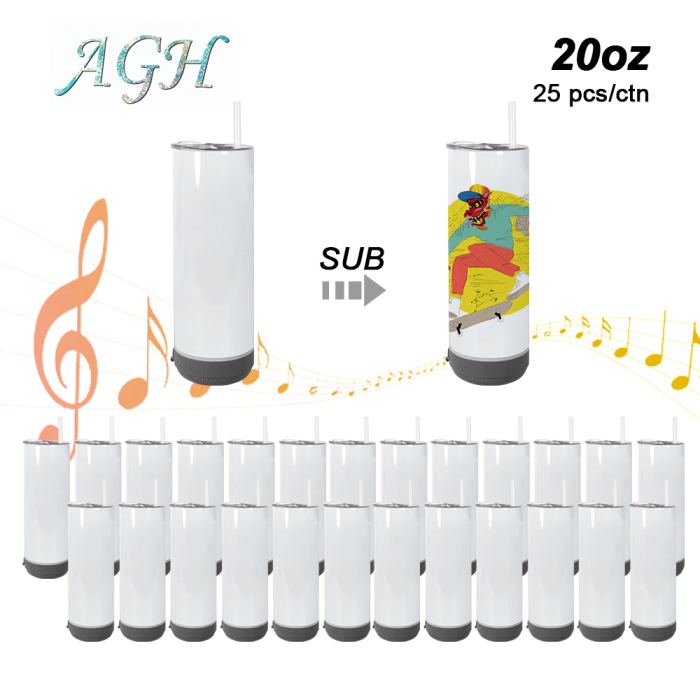 US warehouse RTS 20oz straight sublimation gray color speaker tumbler with plastic straw