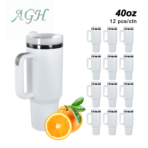 RTS US warehouse 12 Pack 40oz powder coated black rim type tumbler with handle and plastic straw
