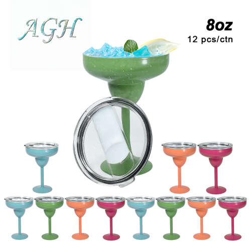 US Warehouse 304 Stainless Steel Spray Painting 8oz Martini Wine Tumbler with Plastic Lid  12pcs/carton
