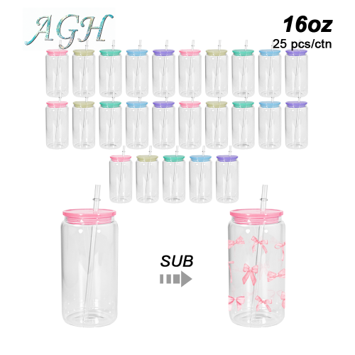 US Warehouse RTS 16oz Sublimation clear/frosted matte Glass Jar with Bamboo Lid and Straw 25pcs/ctn