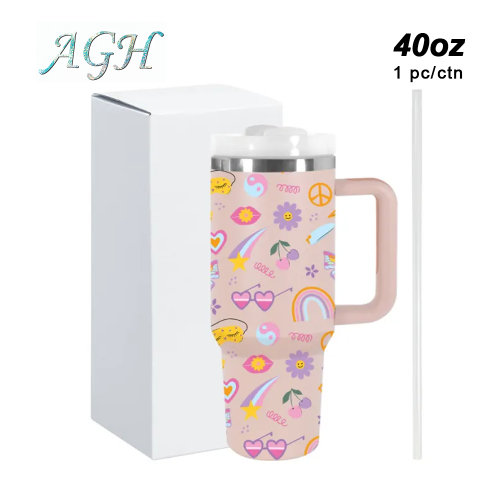 AGH 1pc 40oz Tumbler with handle reusable coffee tumbler travel mug stainless steel wide mouth thermal cup For women Mom and Grandma sister
