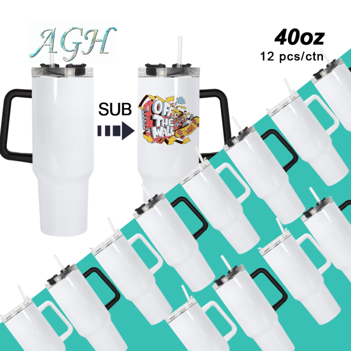 RTS US Warehouse 40oz Sublimation Tumbler Mixed White and Black Handle 12pcs