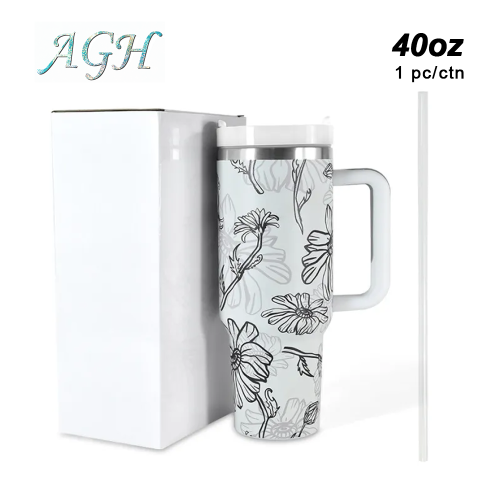 40oz Flower 3D printing logo stainless steel double wall vacuum mug handle tumbler with lid and straw For women Mom and Grandma sister
