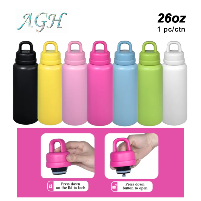 AGH 1pc New Tumbler 26oz Leak Proof Sports Water Bottle with One-Punch Opener Handle Lid - Stainless Steel - Portable