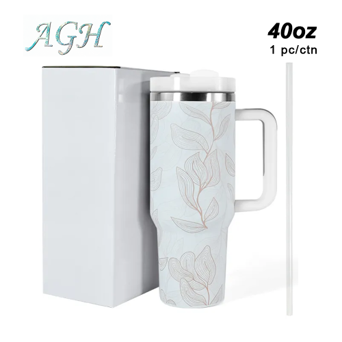 AGH 1 Pack 40oz stainless steel handle tumbler simple style leaf line-drawing 3D printing huge capacity For women Mom and Grandma sister