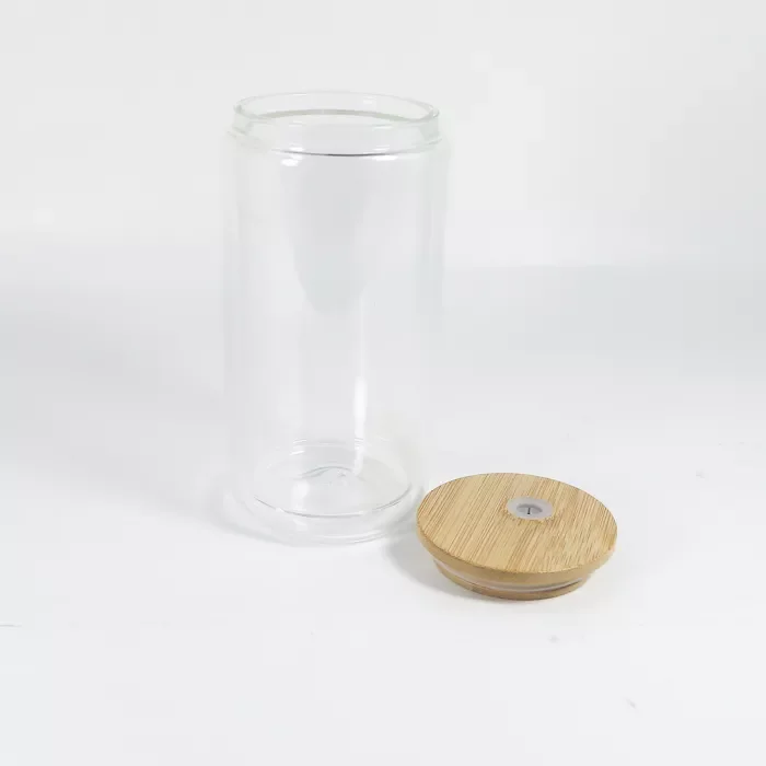 US warehouse 16oz sublimation double wall snow globe glass jar with bamboo lid