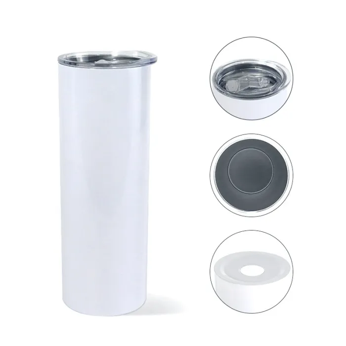 RTS US warehouse 20oz Flat edge sublimation blanks straight skinny tumblers with plastic straw