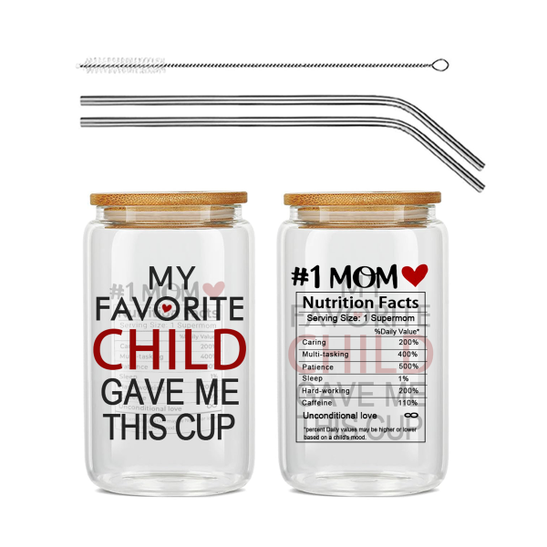 2 Pack 16 OZ glass can 'My favorite kid give me' glass tumbler for mom/grandma gift