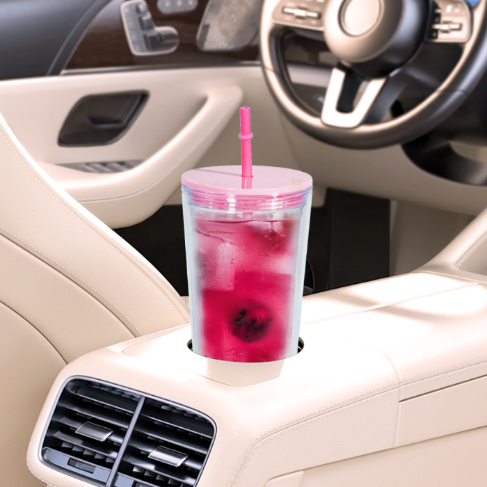 AGH US 8pcs/carton 24oz acrylic snow globe tumbler cups for glitter/UV sticker/3d DIY, 24oz glitter bling plastic double-wall cups with mixed color lids and straw