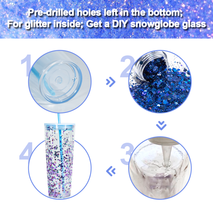 AGH US 24 OZ Double wall plastic tumbler Snow globe acrylic cups with lids and straw mixed color 15pcs/carton