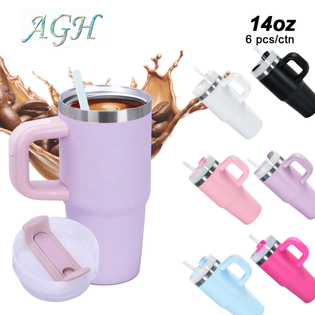 AGH US 6pcs/12pcs/24pcs 14OZ tumbler cups 304 stainless steel double wall travel mug tumbler with handle mixed color 6pcs/12pcs/carton