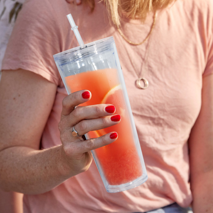 AGH US 24OZ plastic Double-wall  tumbler Snow globe acrylic cup tumbler with clear lids and coloring straw 15pcs/carton