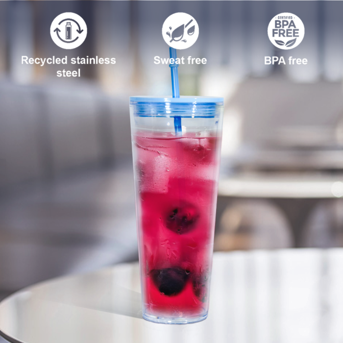 AGH US 24 OZ Double wall plastic tumbler Snow globe acrylic cups with lids and straw mixed color 15pcs/carton